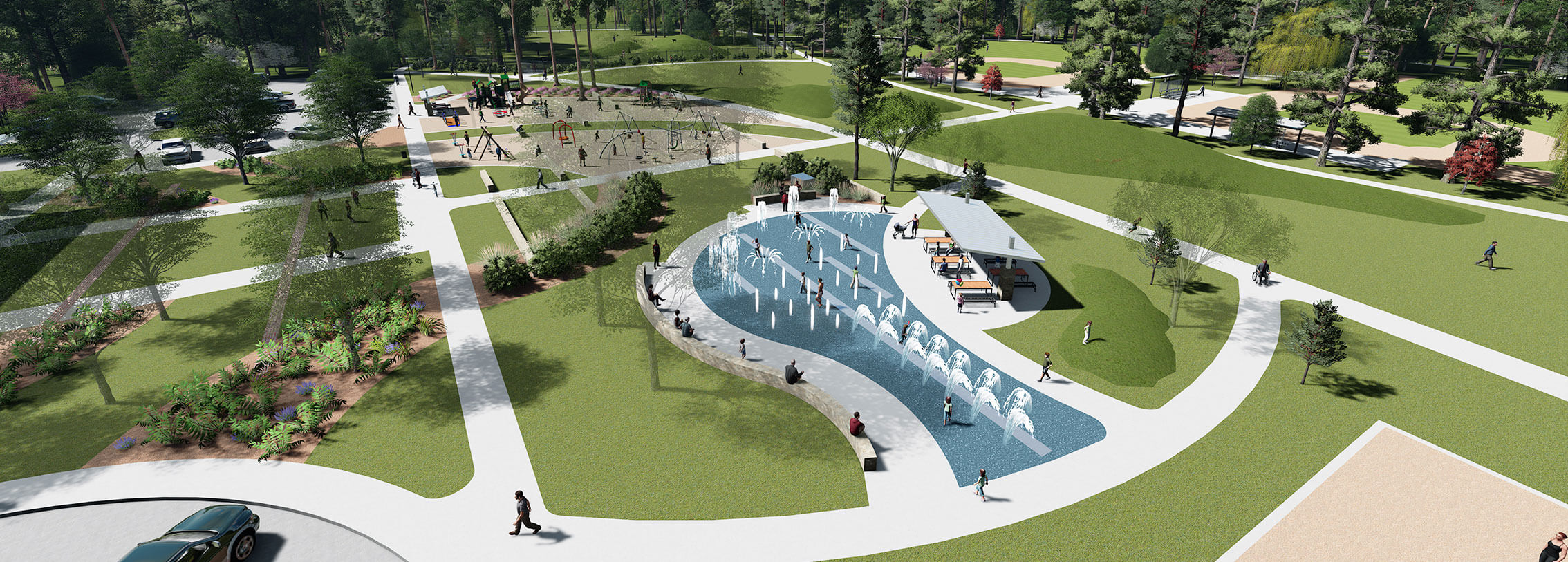 An architectural rendering of a park project