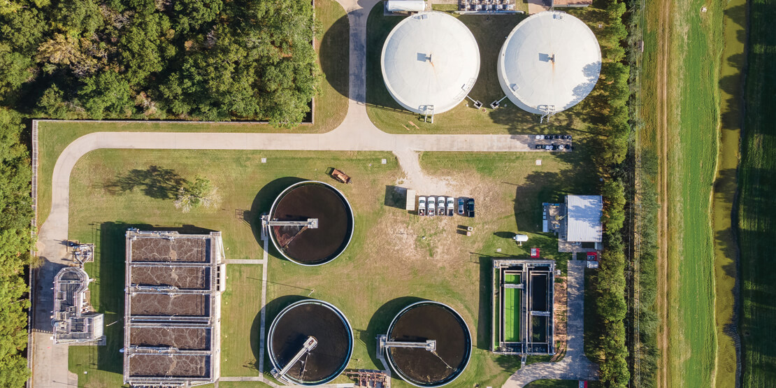 An aerial view of the Cinco Ranch Mud 1 water treatment facility