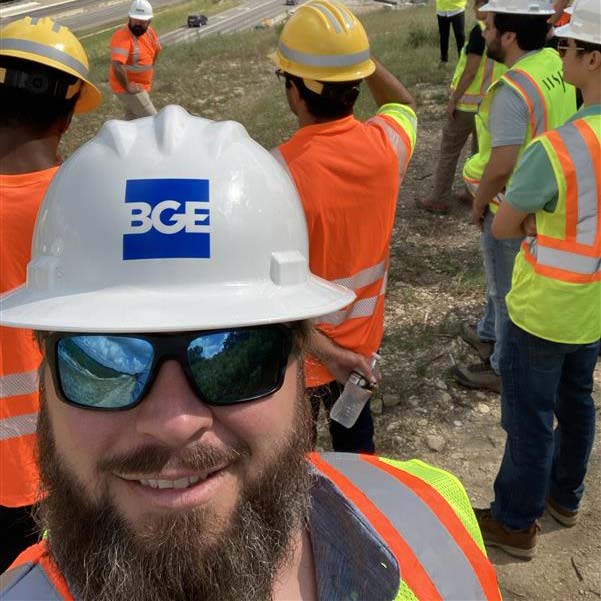 BGE intern Eric Wright taking a selfie at worksite